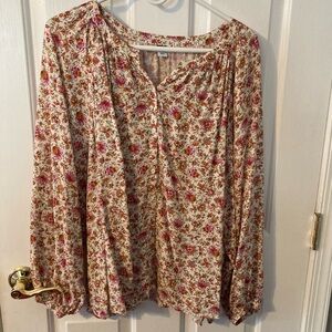 Old Navy Pink and Red Flutter Sleeve Blouse Relaxed Fit